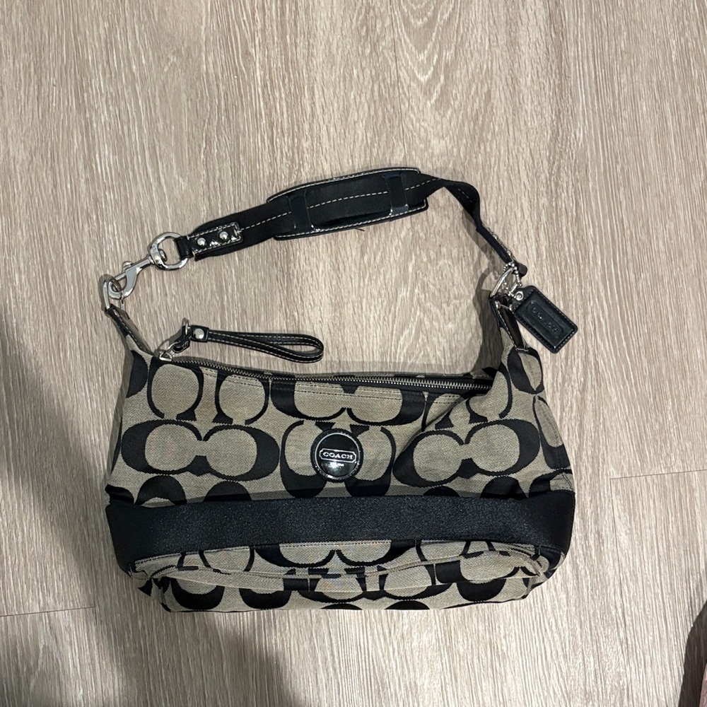 Coach Signature Black Stripe Hobo Bag